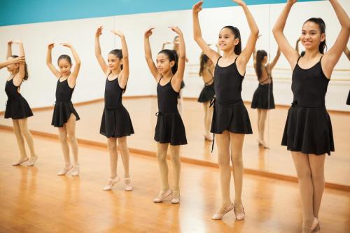 Pretty girls in a ballet dance class